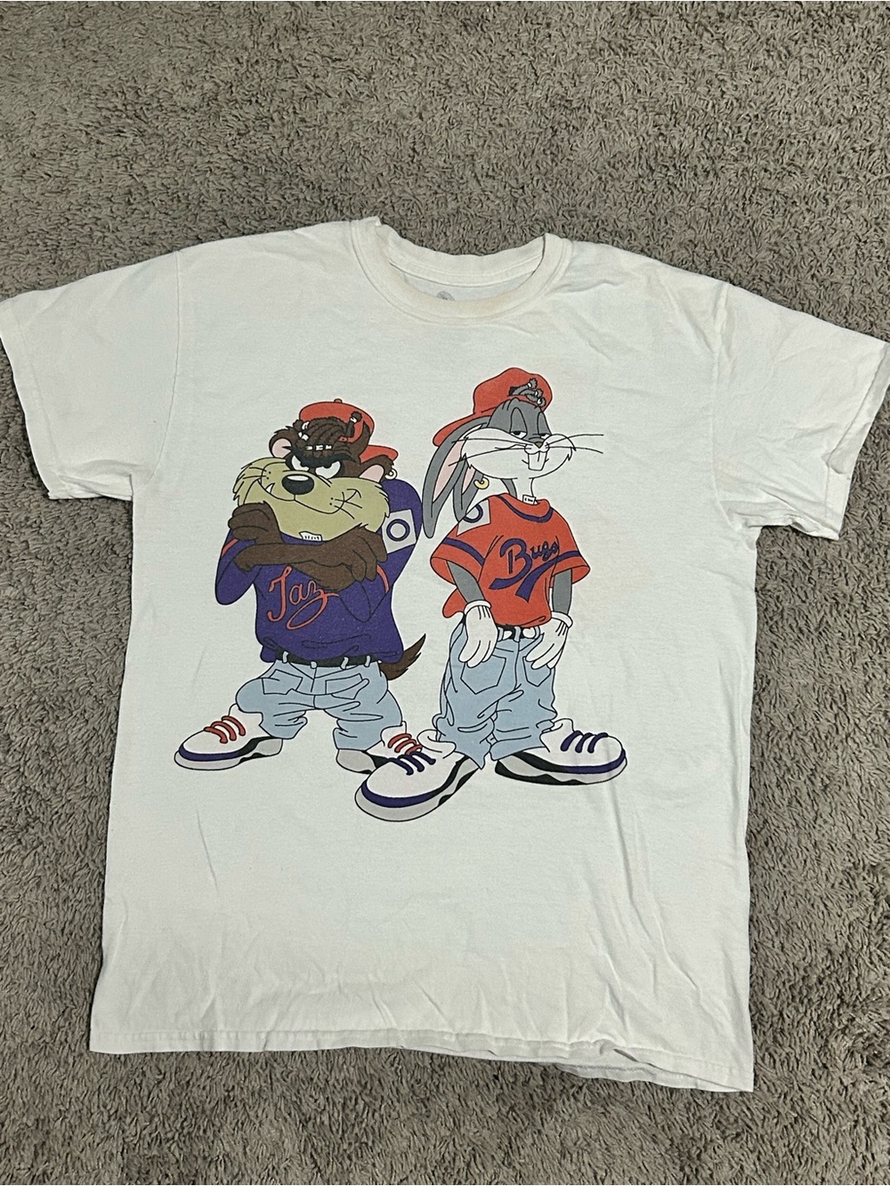 Warner Bros. White Tee with Bugs Bunny & Taz Graphic